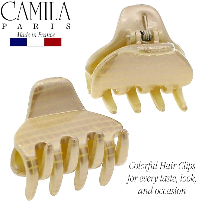 Camila Paris CP3198 French Hair Clip for Women, Small 1 inch Set of 2 Beige Girls Hair Claw Clips Jaw Fashion Durable and Styling Hair Accessories for Women, Strong Hold No Slip Grip, Made in France