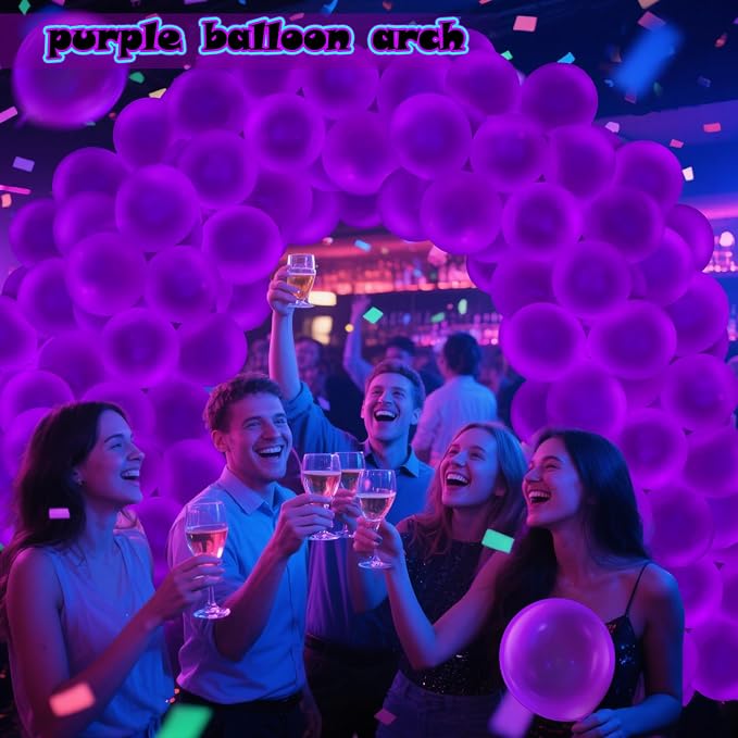 100 Pcs UV Neon Purple Balloons 12 inch Neon Party Supplies, Glow in the Dark - Image 8