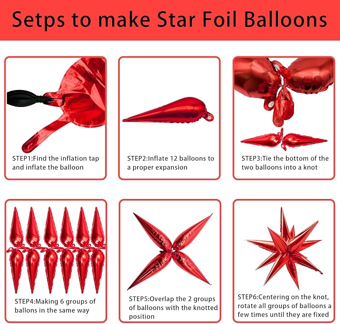 Red Star Foil Balloons Explosion 12 Point Spike Baloons Large Mylar Balloon - Image 8