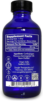 Lemongrass Essential Oil, Food Grade, Edible – 100% Pure, Lemongrass Oil,by Zongle Therapeutics, 4 OZ