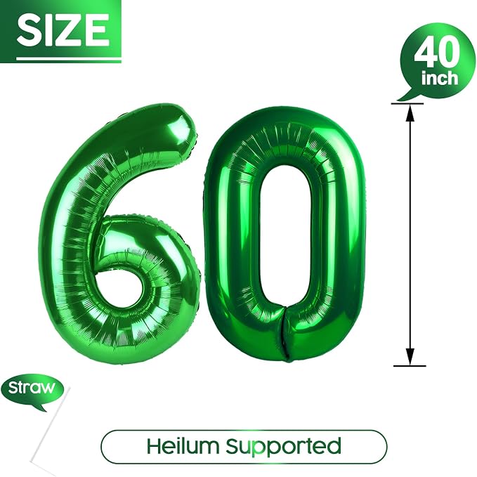 60 Balloon - Green Birthday Number Balloons, 40 Inch Decorations Men Women | - Image 5