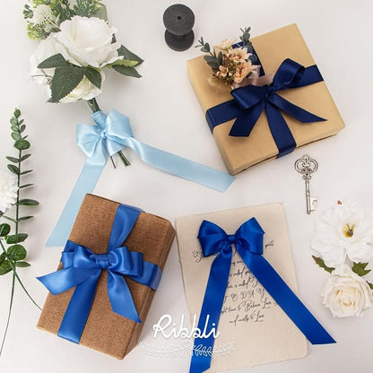 Ribbli Blue Satin Ribbon 1 Inch x 4 Rolls Total 40 Yards- Baby Blue/Royal - Image 3