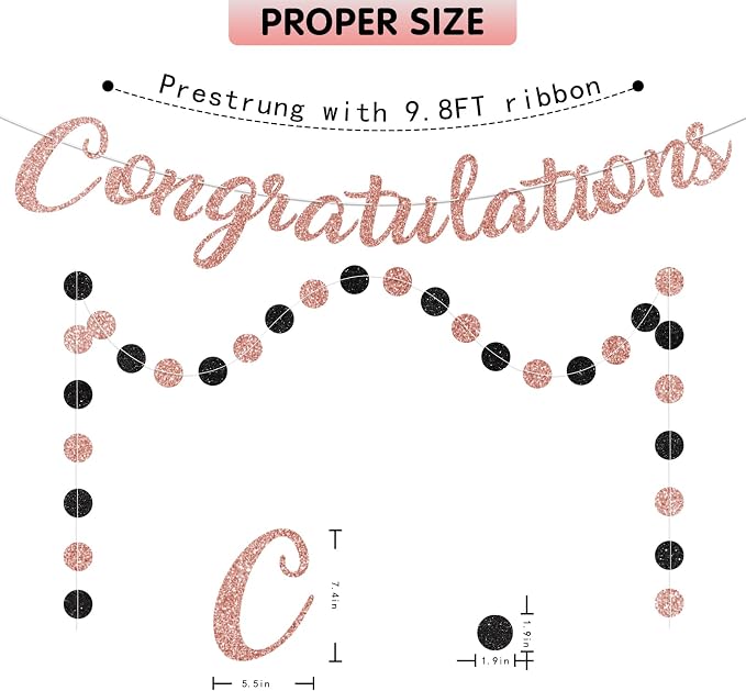 Rose Gold Congratulations Banner Sign Prestrung Congrats Banner Congratulations - Image 3