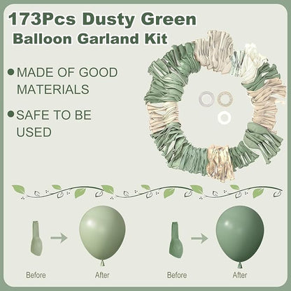 Amandir 173Pcs Dusty Green White Sand Balloon Arch Garland Kit | Beige Cream - Image 3