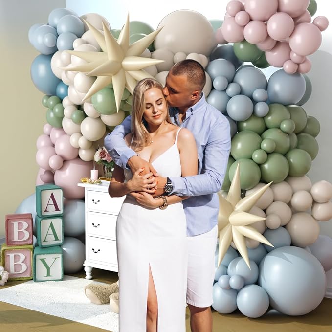 Dusty Blue Green Balloon Garland Arch Kit, Avocado Green Mist Blue White Sand - Image 4
