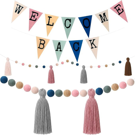 Frienda 2 Pcs Back to School Decor Boho Pom Poms Garland Welcome Back Pom Poms by Frienda