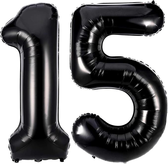 Black 15 Number Balloons, 40 Inch Giant Number 15 Balloons Foil Mylar Helium by Lovoir