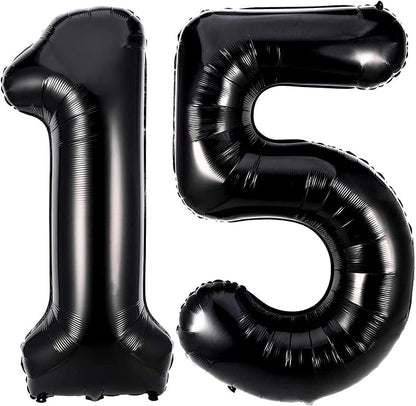 Black 15 Number Balloons, 40 Inch Giant Number 15 Balloons Foil Mylar Helium by Lovoir