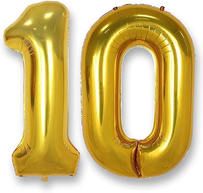 AULE 40 Inch Gold 10 Balloon Number Foil 0-9 Birthday Big Numbers | Birthday by AULE