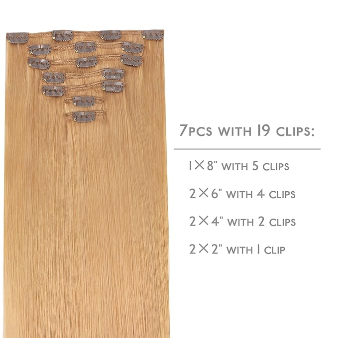 WENNALIFE Clip in Hair Extensions Real Human Hair, 14 Inch 120g 7pcs Human Hair Extensions Clip In Human Hair, Strawberry Blonde Hair Extensions Clip In Real Hair Coloured Remy Human Hair Extensions