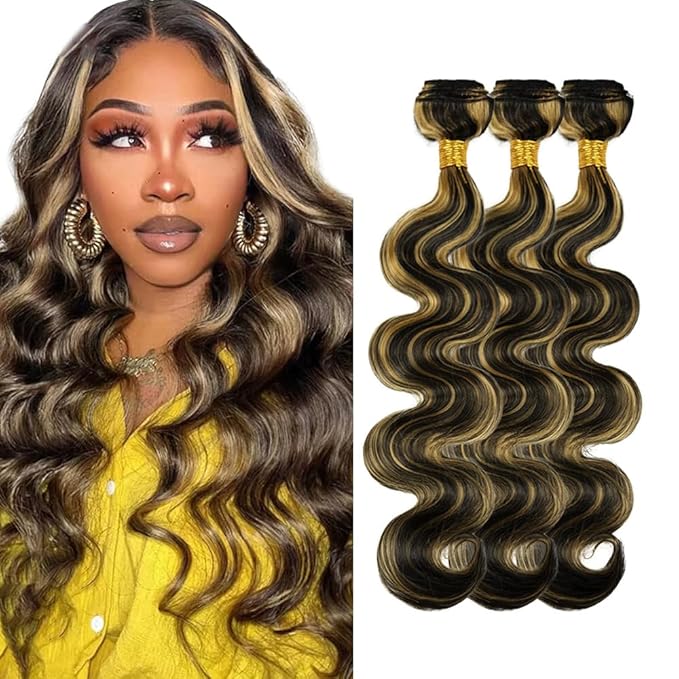 Highlight Human Hair Bundles Blonde Body Wave Bundle Mixed Length 3 Bundles 16 18 20 Inch Niegmeag Peruvian Virgin Remy Hair Extensions