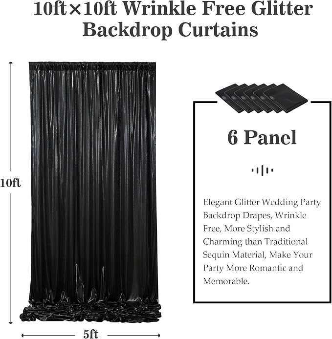 Outpain Thick 30 ft x 10 ft Black Sequin Backdrop Curtain - Image 6