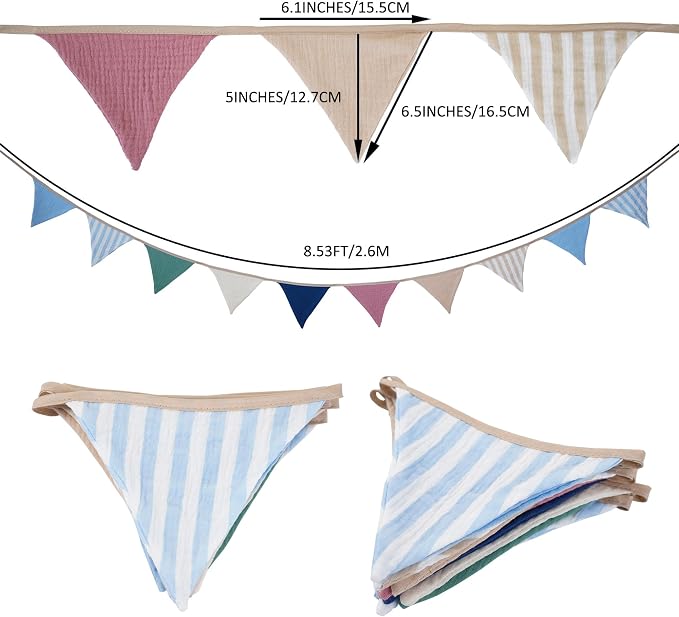 2Pcs Triangle Bunting Flag No-DIY Cotton Fabric Garland Reusable Party Banner - Image 5