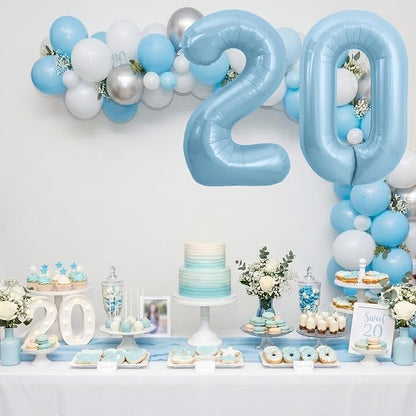 TONIFUL 40 Inch Pastel Blue Number 20 Foil Balloons Large Mylar Foil Digit - Image 5