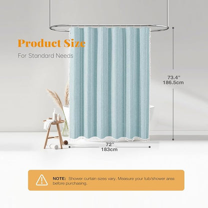 Fog Blue Boho Farmhouse Linen Heavy Duty Cloth Shower Curtain, 72x72 | 330GSM - Image 7