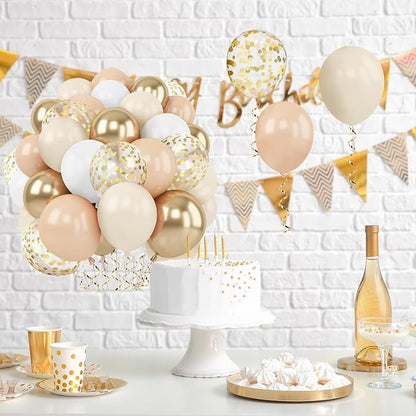 Zesliwy Gold White Sand Confetti Balloons, Party Decor | Beige Gold Nude - Image 4