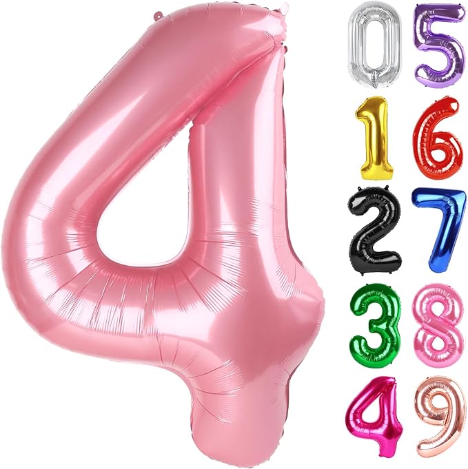 Pastel Pink Number 4 Balloon 40 Inch, 4th Birthday Decorations Men Women | Foil by IWERP