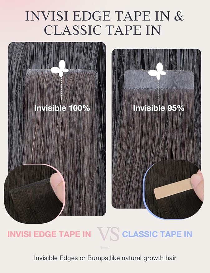 DOORES Invisi Edge Extensions Human Hair, Mocha Brown 10 Injection Tape ins 50g 24Inch, Injected Tape in Extensions Straight