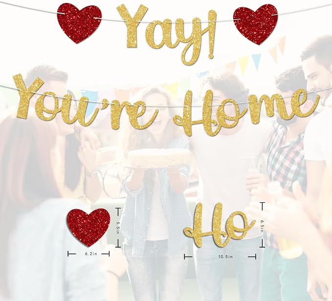 Gold Glitter Welcome Home Banner, Yay! You're Home Banner - Image 4