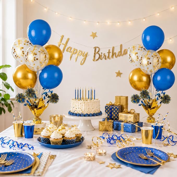 4 Set Blue Gold White Balloon Centerpieces - Image 2