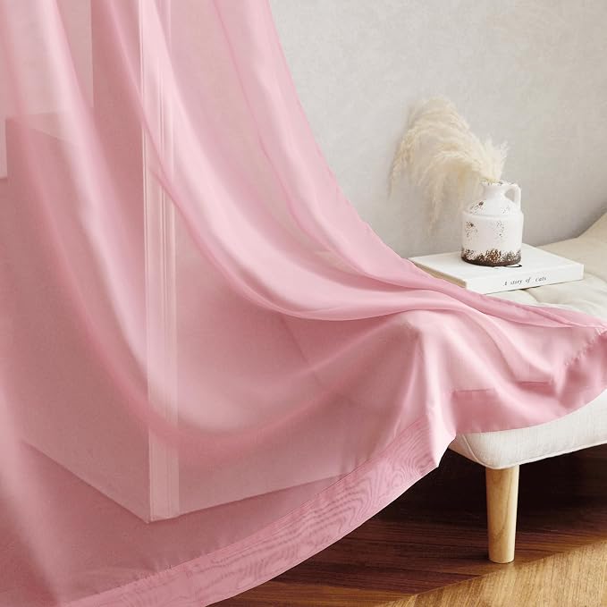 NICETOWN Voile Sheer Pink Curtains 90 inches Long - Image 8