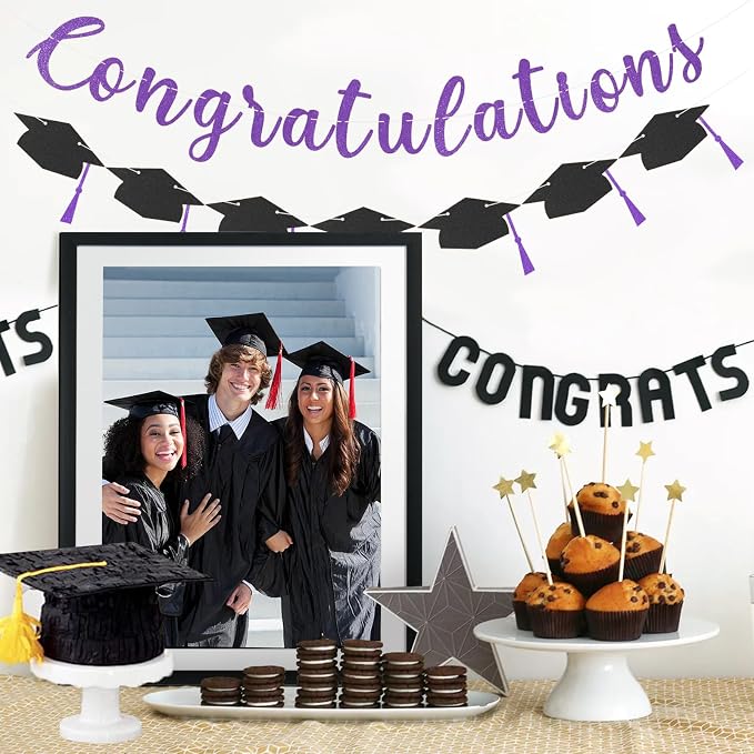 Class of 2026 Graduation Decorations Pre-Strung Glitter Congratulations Banner - Image 6