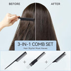 TsMADDTs Rat Tail Combs for Women and Men, 3PCS Hair Combs Set for Braiding, Parting, Styling, Fine Tooth, Black