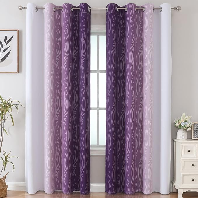 Purple and Greyish White Ombre Blackout Curtains 84 Inches Long, Full Room - Image 2