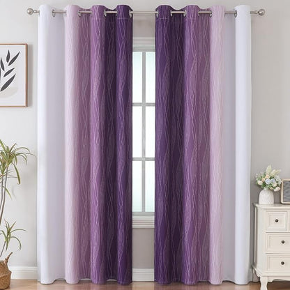 Purple and Greyish White Ombre Blackout Curtains 84 Inches Long, Full Room - Image 2