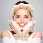 Zkptops Spa Headband for Women Sponge Makeup Skincare Headband Washing Face Wristband Set Terry Cloth Bubble Soft Get Ready Hairband Puffy Padded Headwear Non Slip Thick Hair Accessory(Beige)