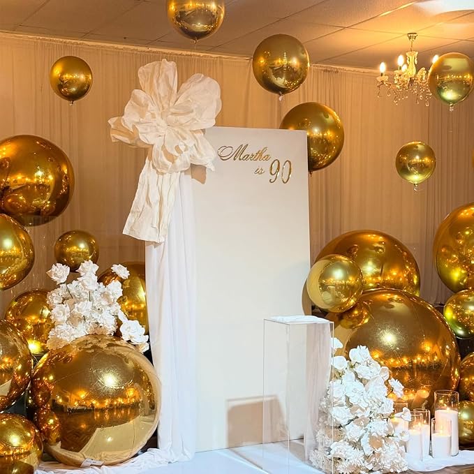 Gold Round Foil Balloons 32 Inch 5 Pcs 4D Ball Balloons Metallic Golden Balloon - Image 3