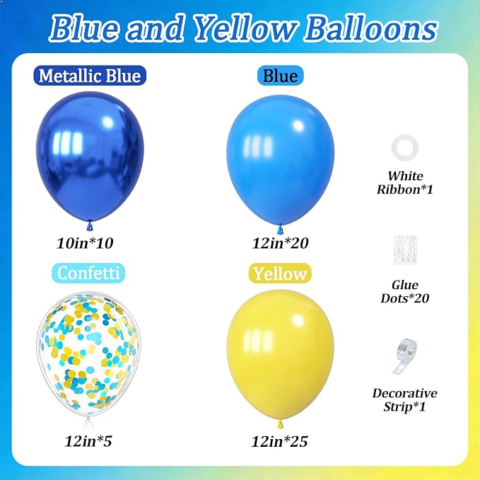60pcs Blue and Yellow Balloons 12inch - Image 2