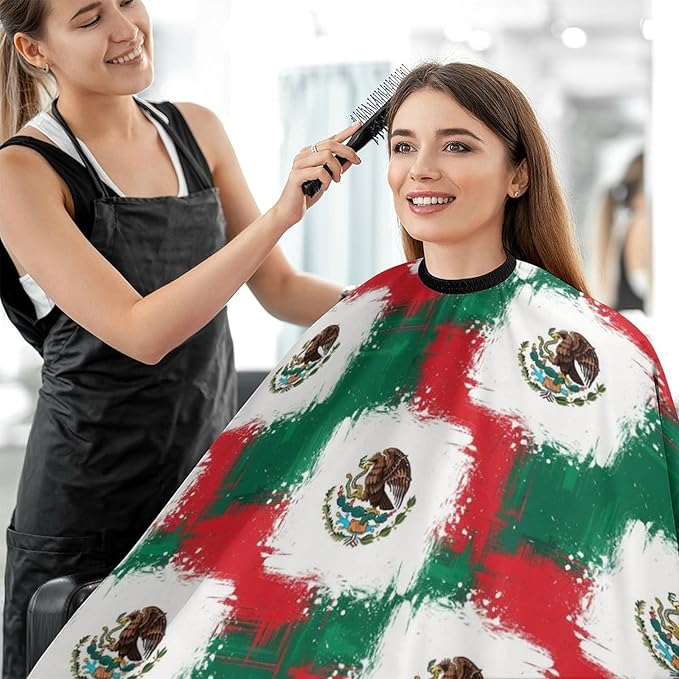 Large Long Salon Gown Cape, Haircut Cloth Apron Cape Cool Mexican Flag Haircut Cloth Wrap Protector for Home Stylists