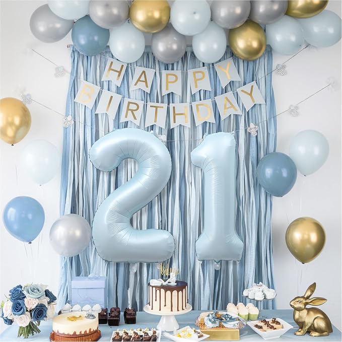 Big Number 21 Balloons, Light Dusty Blue Foil 21 Balloon Numbers 40 Inch - Image 6
