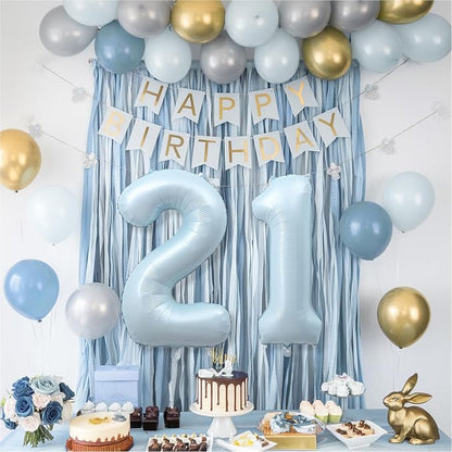Big Number 21 Balloons, Light Dusty Blue Foil 21 Balloon Numbers 40 Inch - Image 6