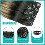 SURNEL Clip in Extensions Human Hair Natural Black to Chocolate Brown and Caramel Blonde Clip in Hair Extensions 18inch 6pcs 120g(#1B/4/27,18'')