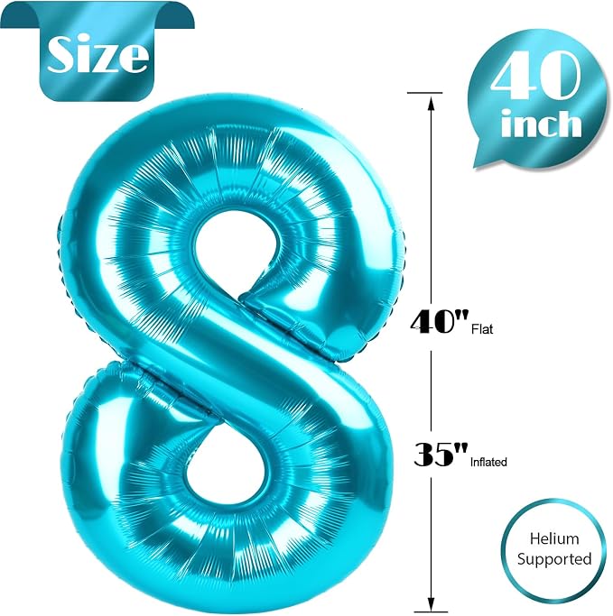 Light Blue Number 8 Balloon 40 Inch, 8th Birthday Decorations Men Women | Foil - Image 5