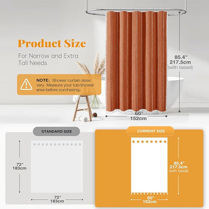 60 x 84 Boho Linen Heavy Duty Cloth Shower Curtain Set, Burnt Orange | Narrow - Image 3