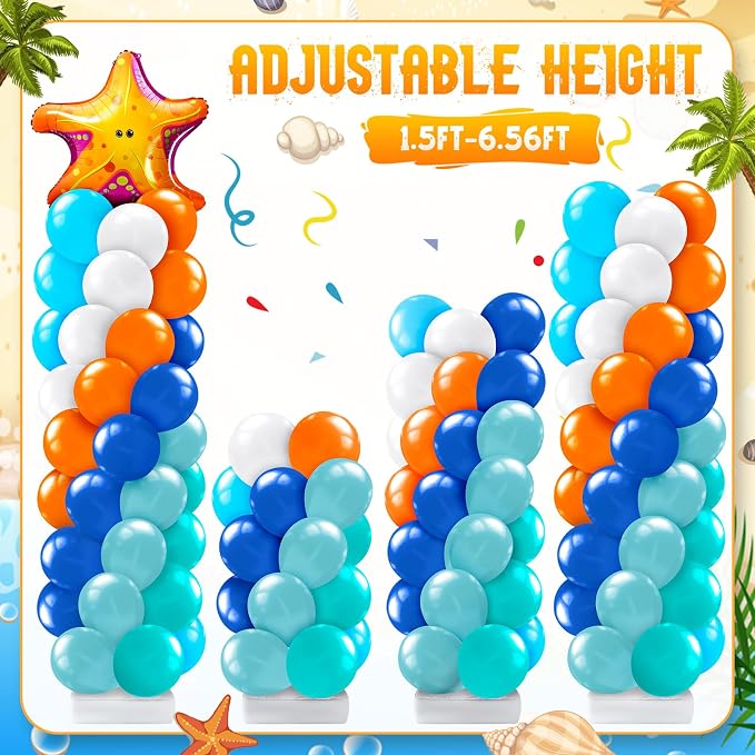 Kasyat 2 Sets Ocean Themed Balloon Column Stand Kit Blue Sea Balloon Arch - Image 4