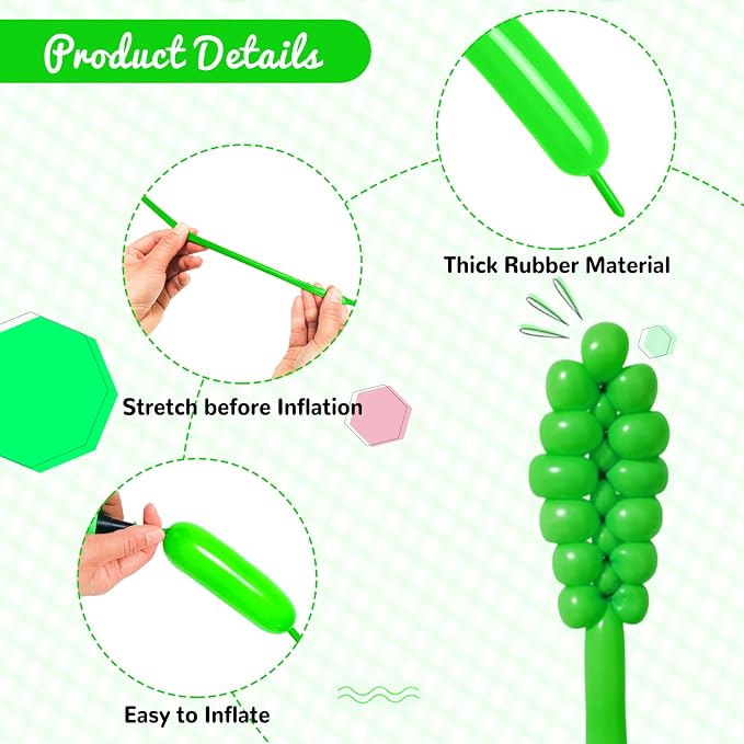 100Pcs Green 260 Balloons, Long Balloon - Image 3