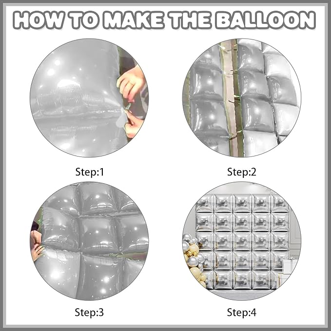 Metallic Silver Double Sided Square Foil Balloons Wall, 19 Inches Chrome Foil - Image 7