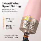 slopehill Mini Travel Dual Voltage Hair Dryer Brush,1000 Watts Hot Air Brush with European Plug, Ionic Hair Dryer and Styler for Women, Oval Barrel 2 Heat & 2 Speed for International Travel Pink