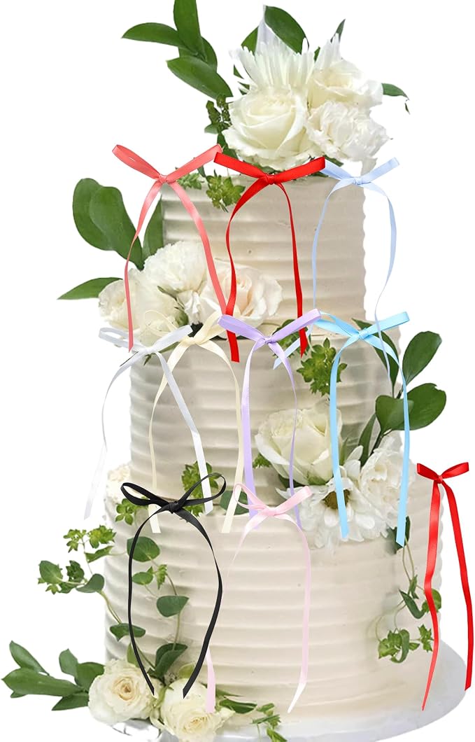 Ephlyn 30Pcs Bow Cupcake Toppers Valentine's Bowknot Ribbons Coquette Bow High - Image 4