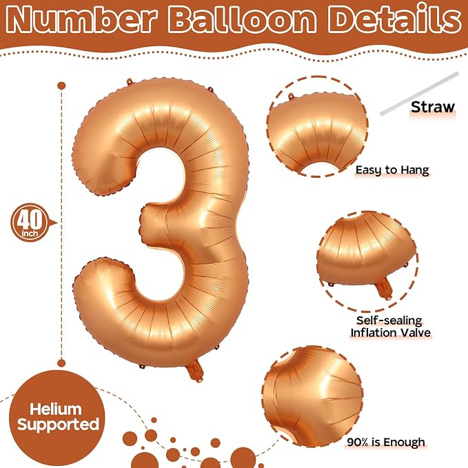 3rd Birthday Number Balloons for Girls, 40 Inch Foil Self Inflating 3 Balloons - Image 2