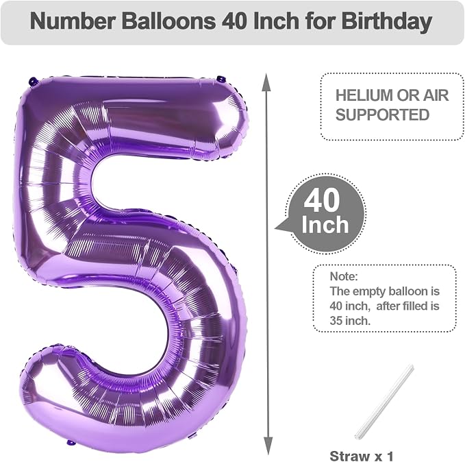 Number 4 Balloon 40 Inch Balloons Purple Birthday Decorations - Image 5