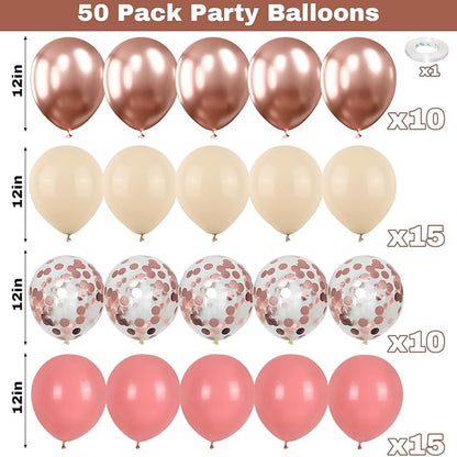 Jobkoo Dusty Blush Pink Balloons, Retro Pink Metallic Chrome Rose Gold Confetti - Image 2