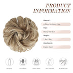 FESHFEN Messy Bun Hair Piece - Elastic Wavy Curly Hair Bun Scrunchies Extensions Synthetic Chignon Hairpieces for Women Girls, Mixed Blonde and Ash Blonde Tips 1.5 oz