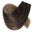 RUNATURE Invisible Wire Hair Extensions Real Human Hair, 20 Inch 100g Transparent Fish Line Human Hair Extensions Brown Ombre Natural Hair, #2/6/18 Dark Brown to Chestnut Brown and Ash Brown