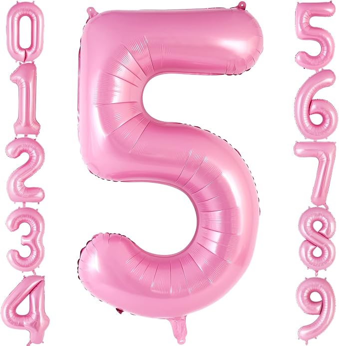 Pink Number 5 Balloon 40 Inch, Big Large Foil Helium Number Balloons, Jumbo by AIQINHU