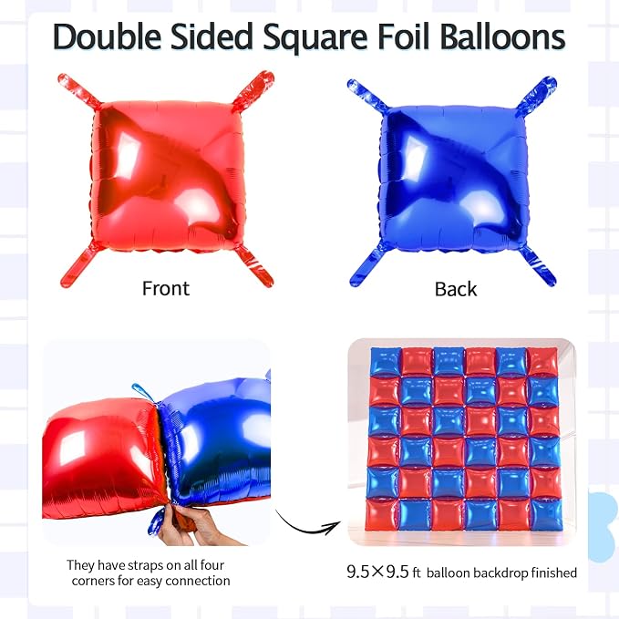 36pcs Red & Royal Blue Square Foil Balloons - Image 2